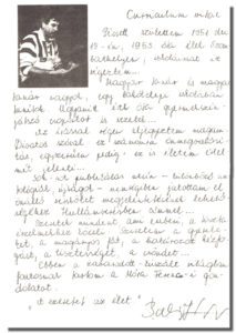 Balogh József kézzel írt önéletrajza az 1987-es Lordolgok című könyvben